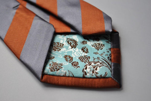 silver grey and chocolate brown barber striped tie